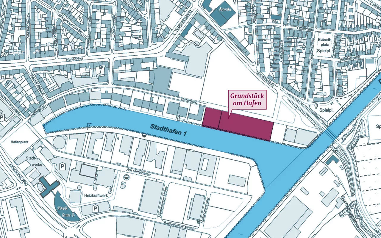 Die LVM Versicherung hat die Stadt Münster und die Stadtwerke darüber informiert, dass sie ihr Grundstück nördlich des Stadthafens 1 an die Stadtwerke zurückgibt. ©Stadt Münster